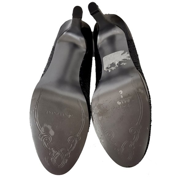 Tahari Black Sequined Platform High Heeled Pumps 8 1/2 8.5  M Patent Never Worn - Picture 3 of 8